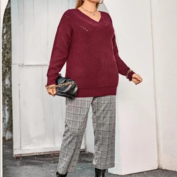 SHEIN Plus Double V-neck Drop Shoulder Sweater - Picture 3 of 5